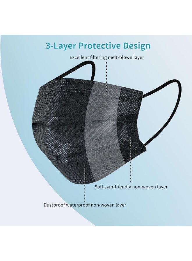 50 كمامة فردية معبأة، كمامات سوداء، كمامات ثلاثية الطبقات للاستعمال مرة واحدة - Image 2